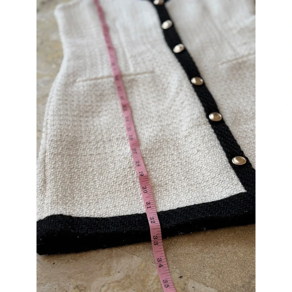 Clean Girl Abercrombie & Fitch Tweed Mini Dress White Black Gold Button S - Picture 10 of 10